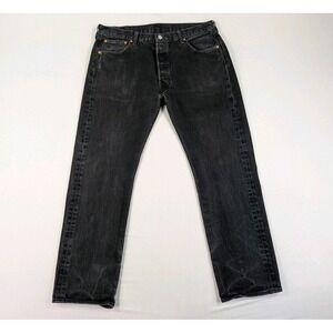 Levis 501-0660 Mens Jeans 35x29 Black Denim Distressed Button Fly